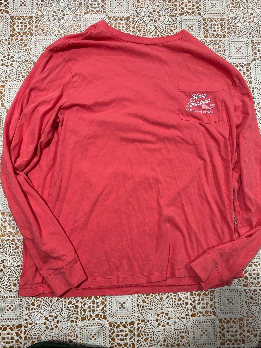Vineyard Vines Merry Christmas Long Sleeve Pocket Tee Pink Holiday Graphic Shirt